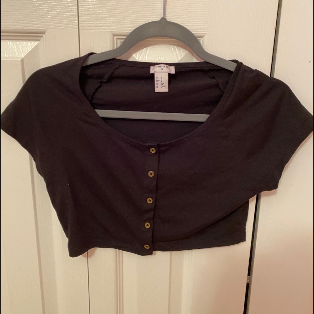 cropped black button up top